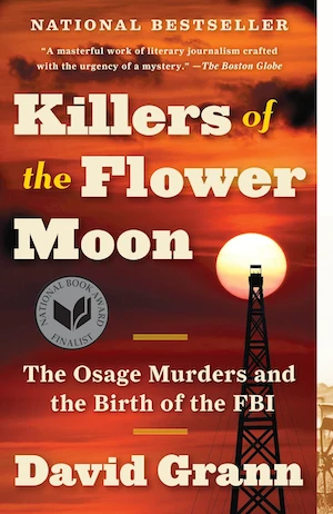 Book cover of «Killers of the Flower Moon» by David Grann
